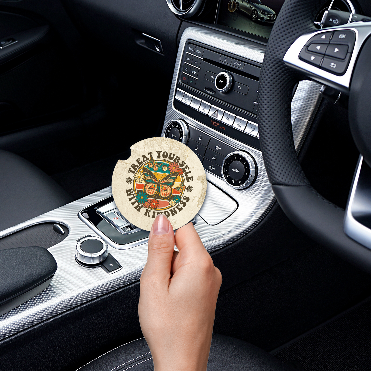 Treat Yourself With Kindness Car Coaster