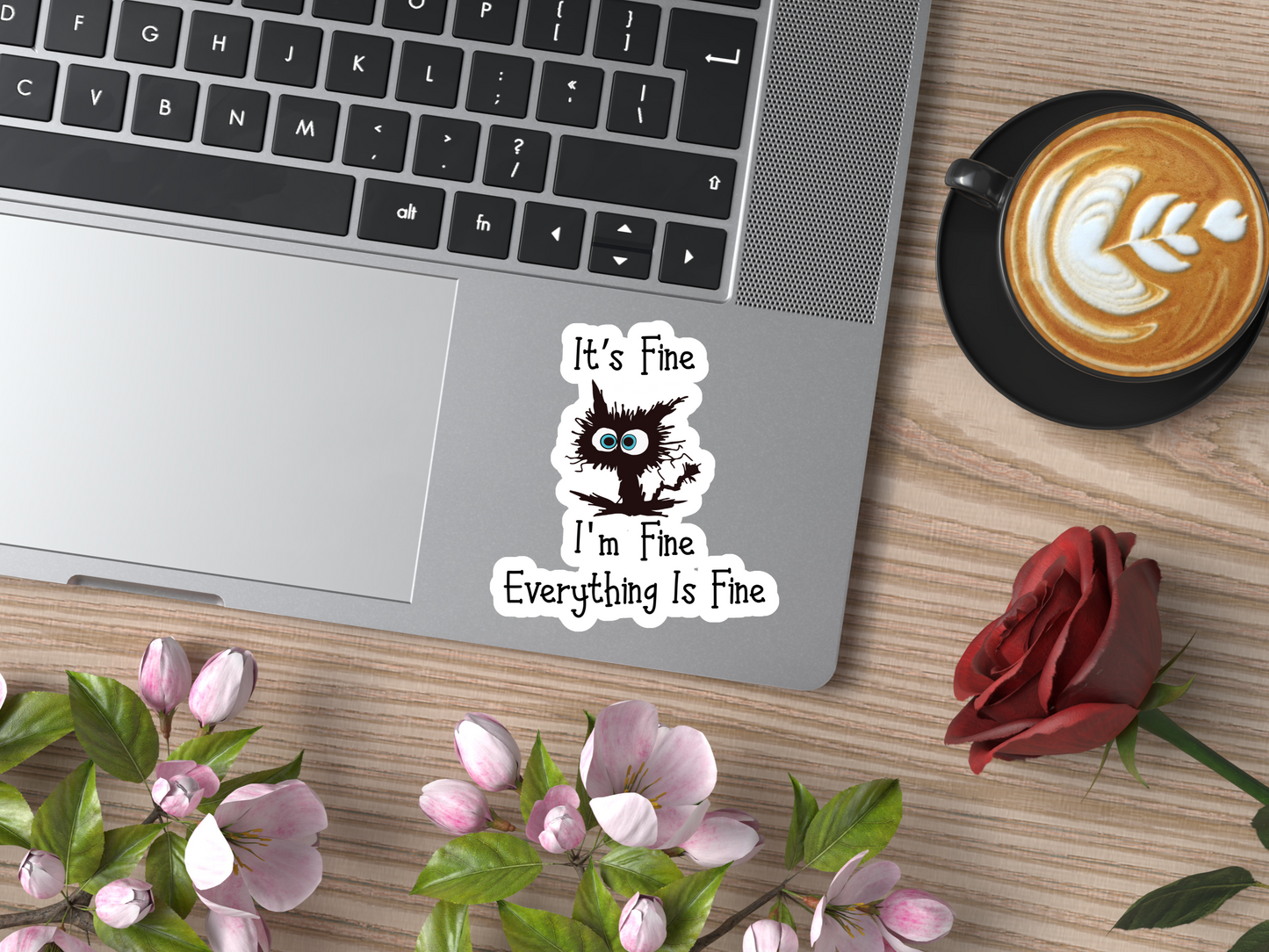It's Fine I'm Fine Frazzled Cat Sticker