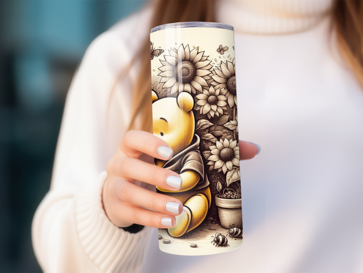 Cute Yellow Bear & Brown background 20oz Tumbler