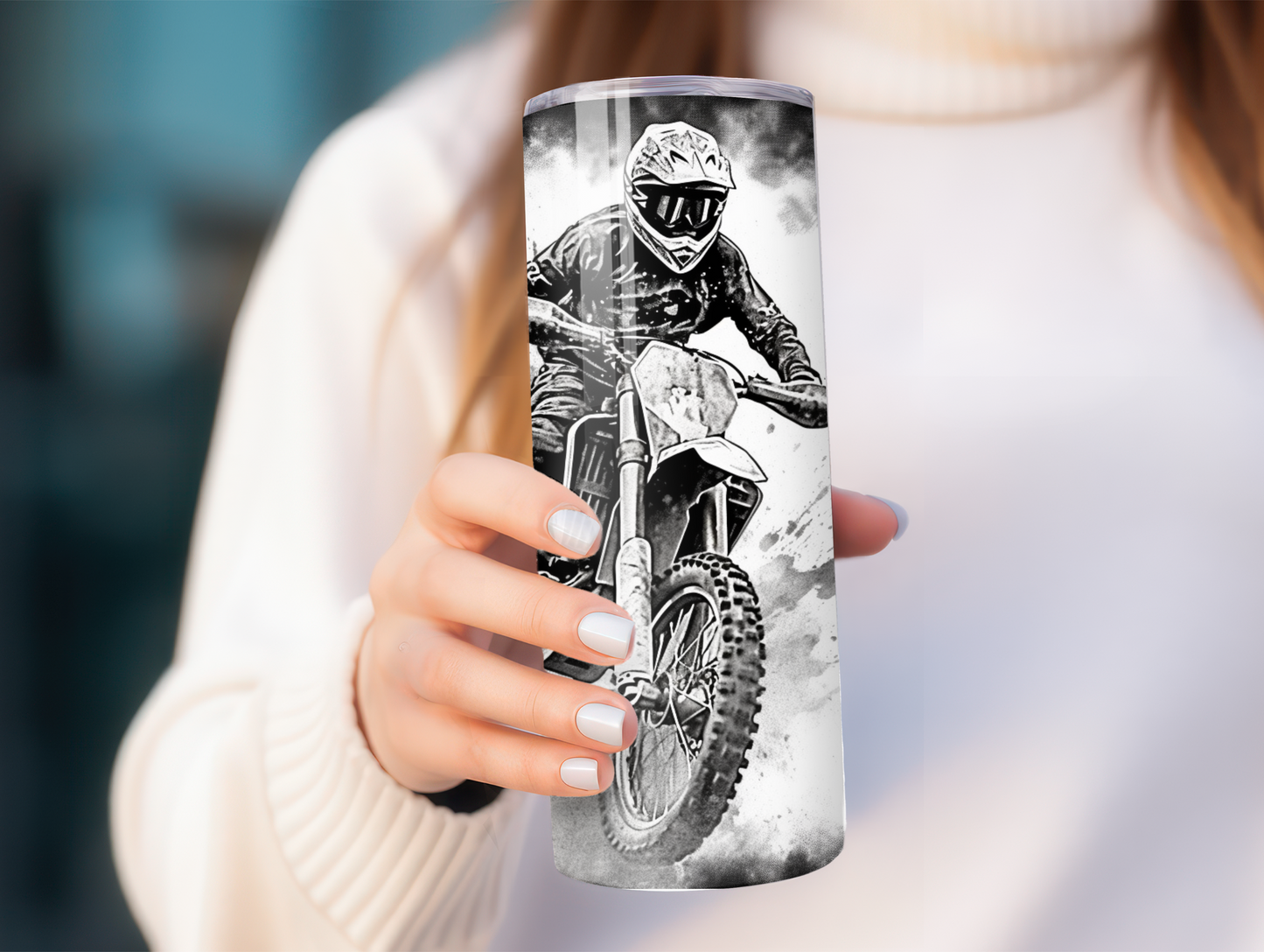 Black & White Dirt bike 20oz Tumbler