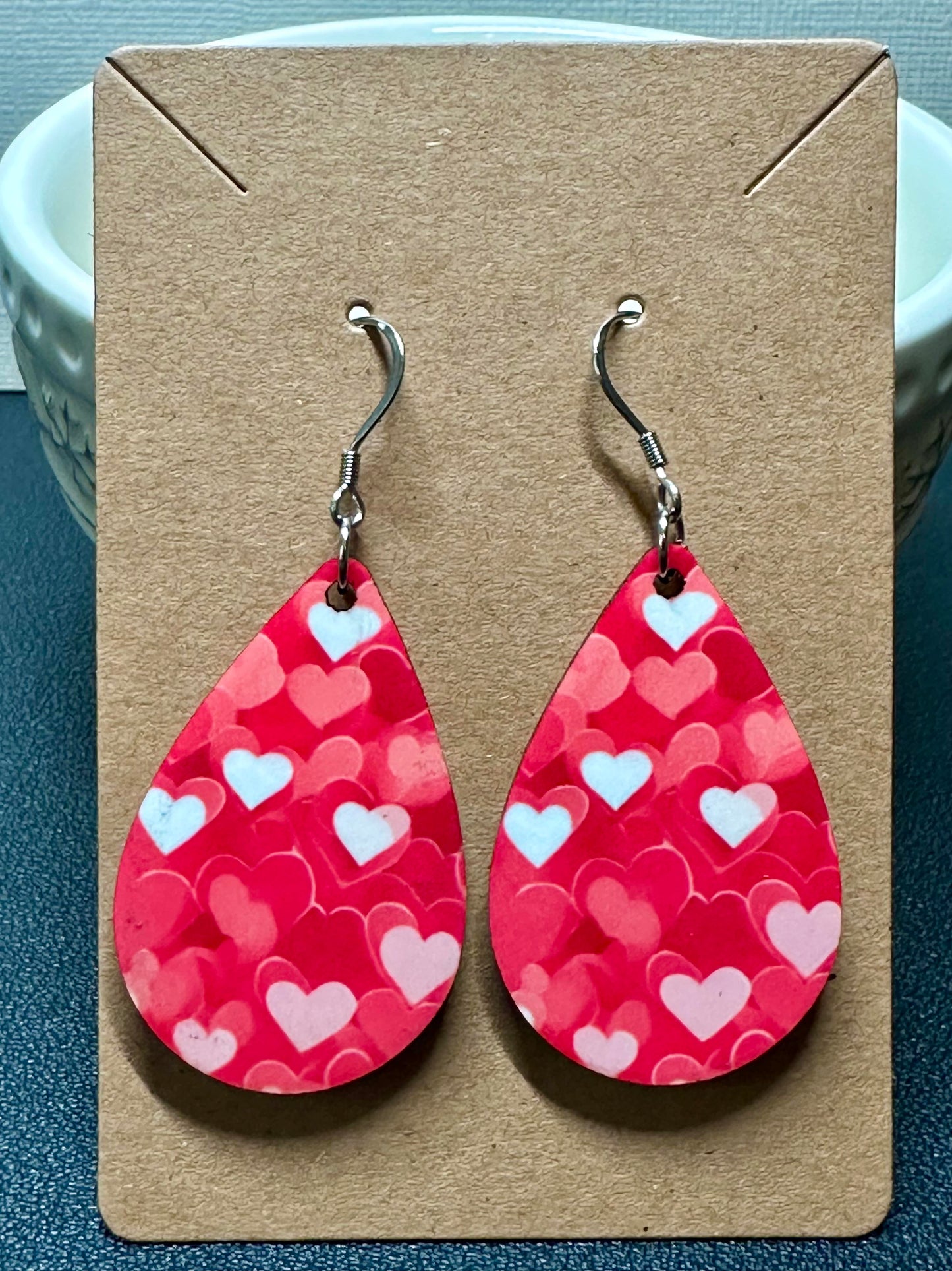 Small Pink Heart Teardrop Earrings