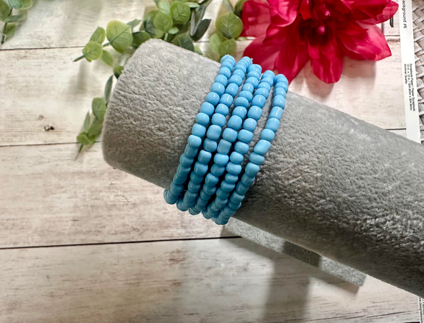 Light Blue Seed Bead Stretch Bracelet