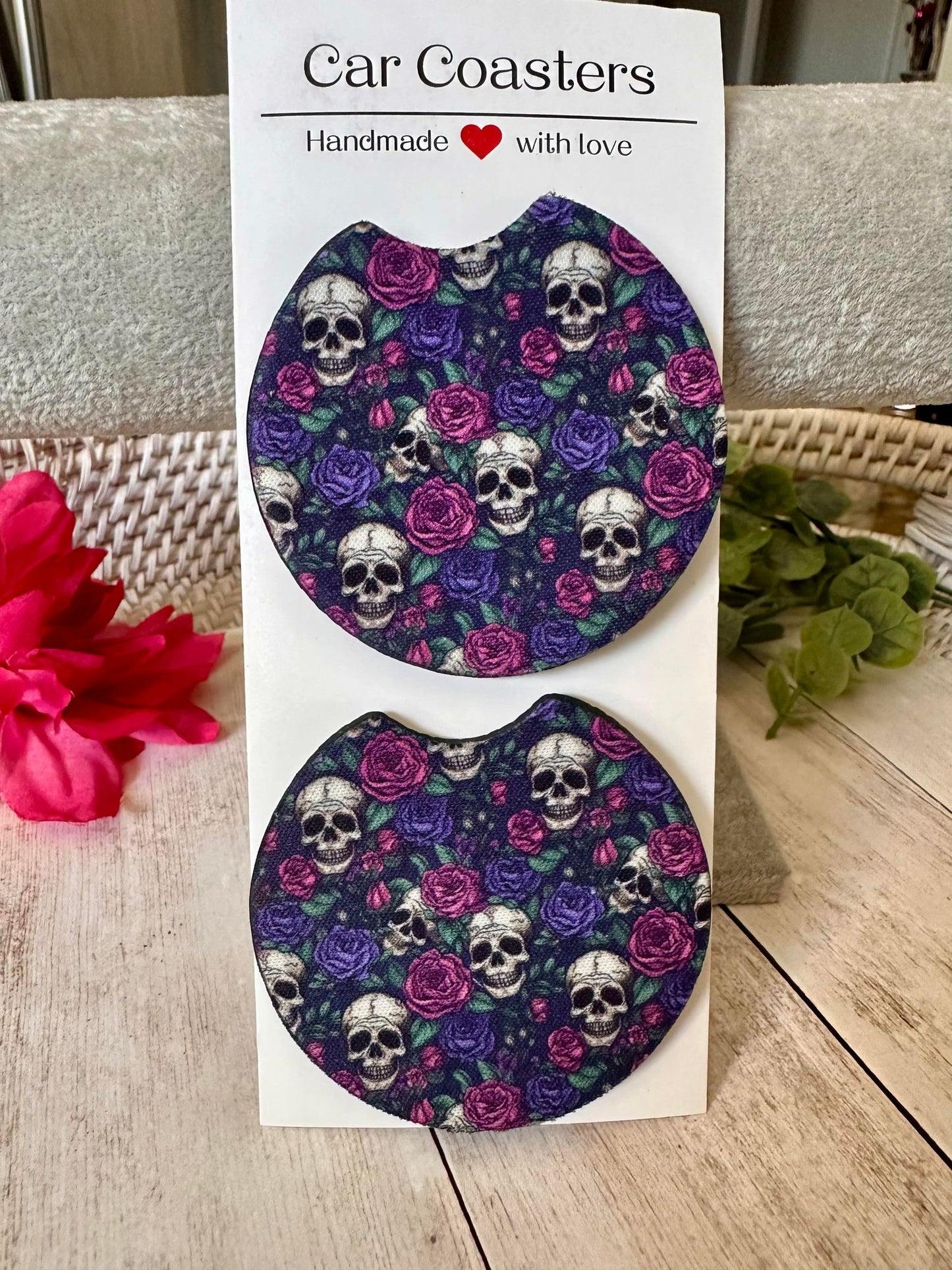 Purple & Magenta Skull Car Coaster