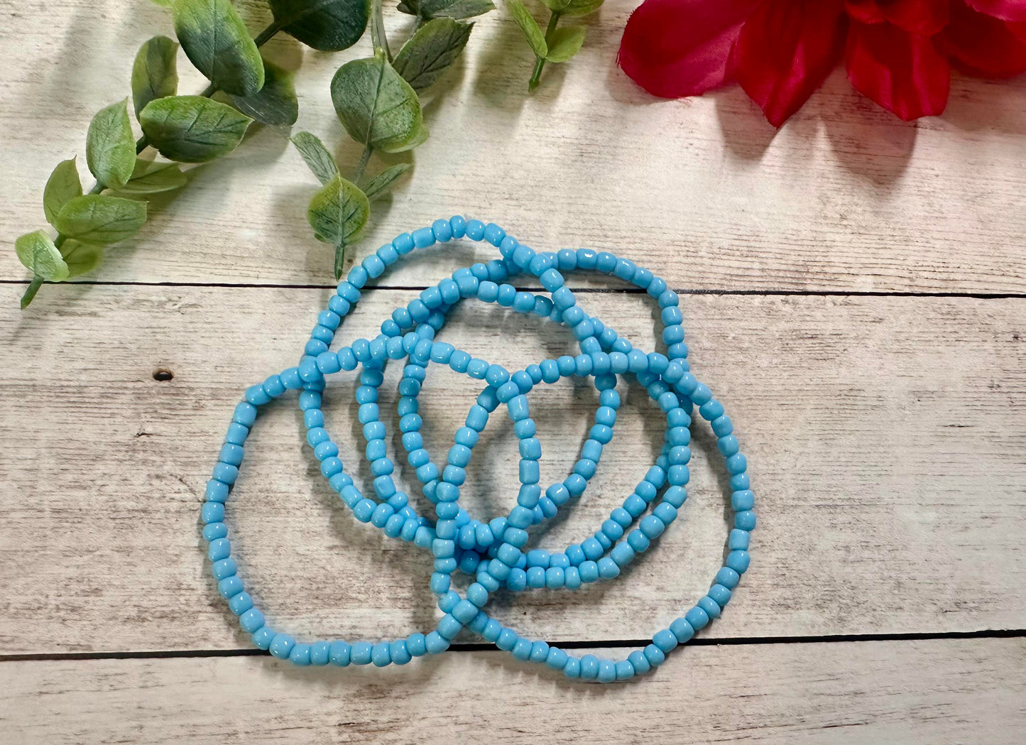 Light Blue Seed Bead Stretch Bracelet