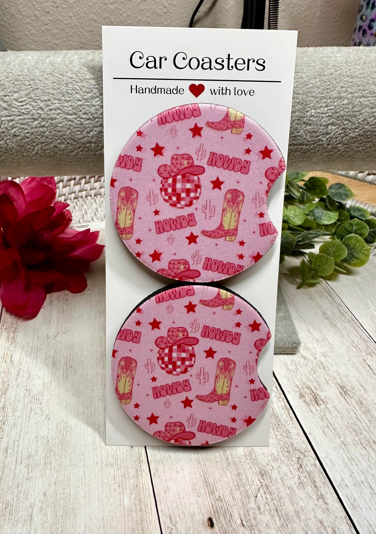 Pink Western Car Coaster
