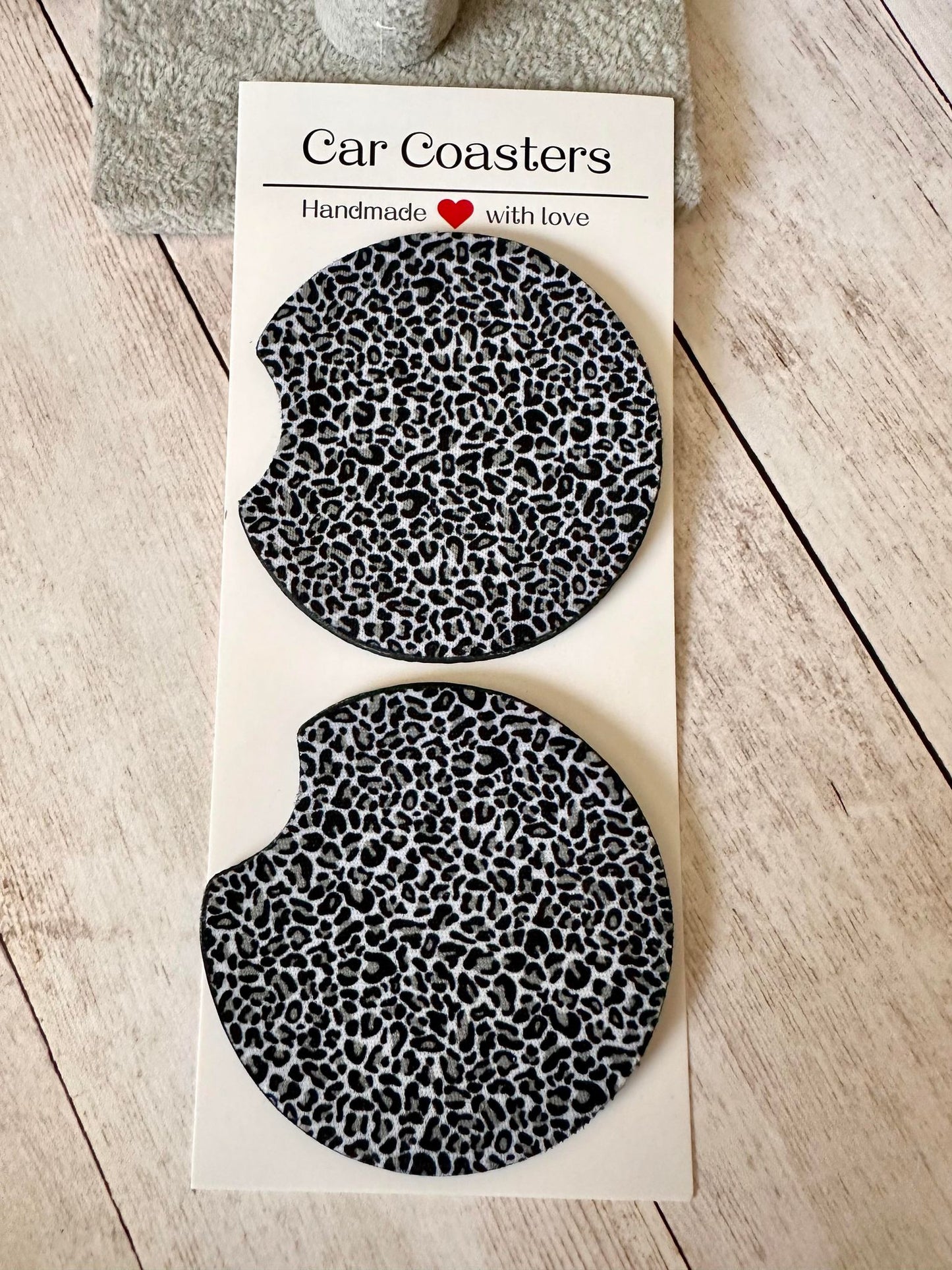 Black and Gray Cheetah Car Coaster