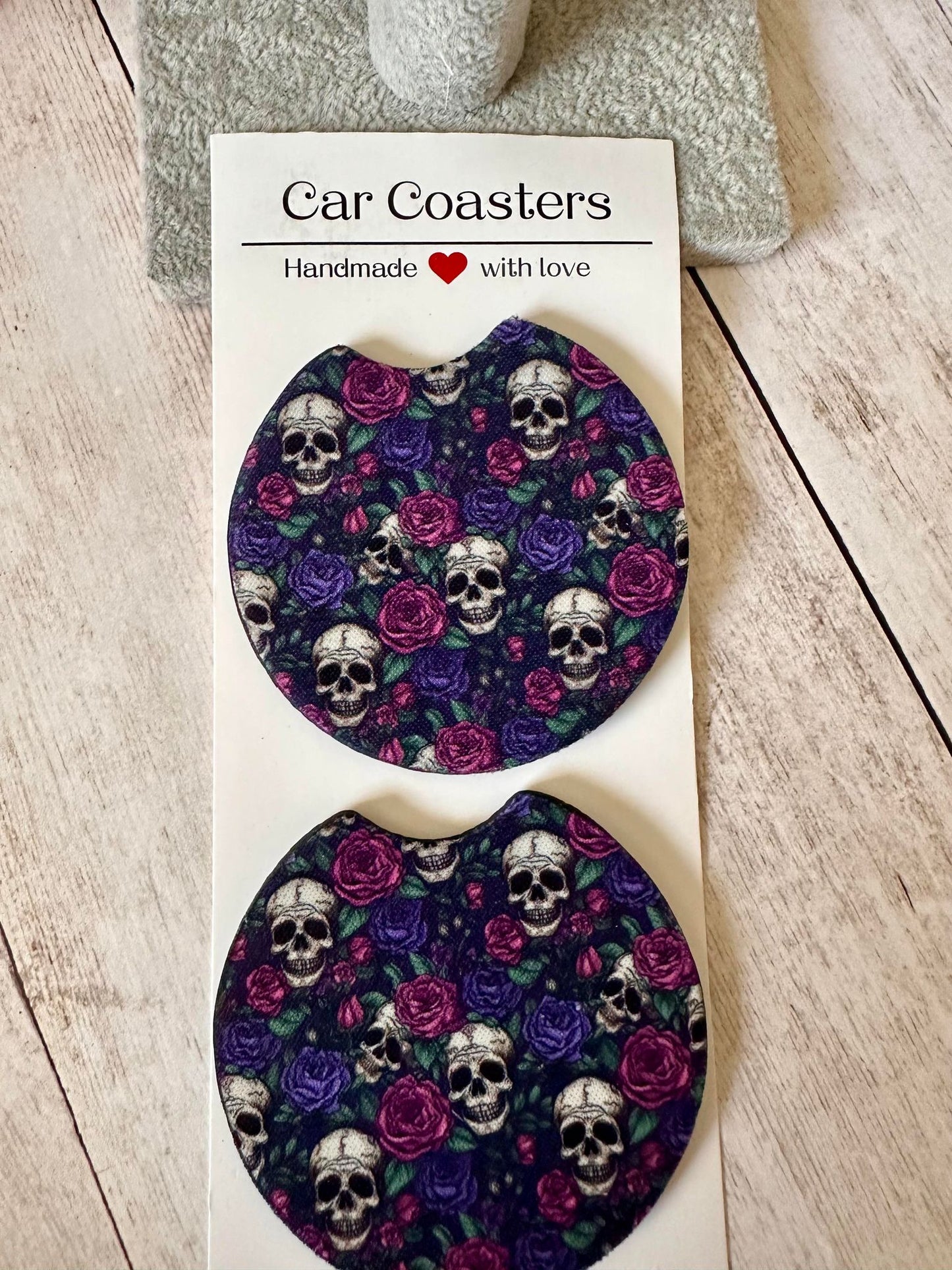 Purple & Magenta Skull Car Coaster