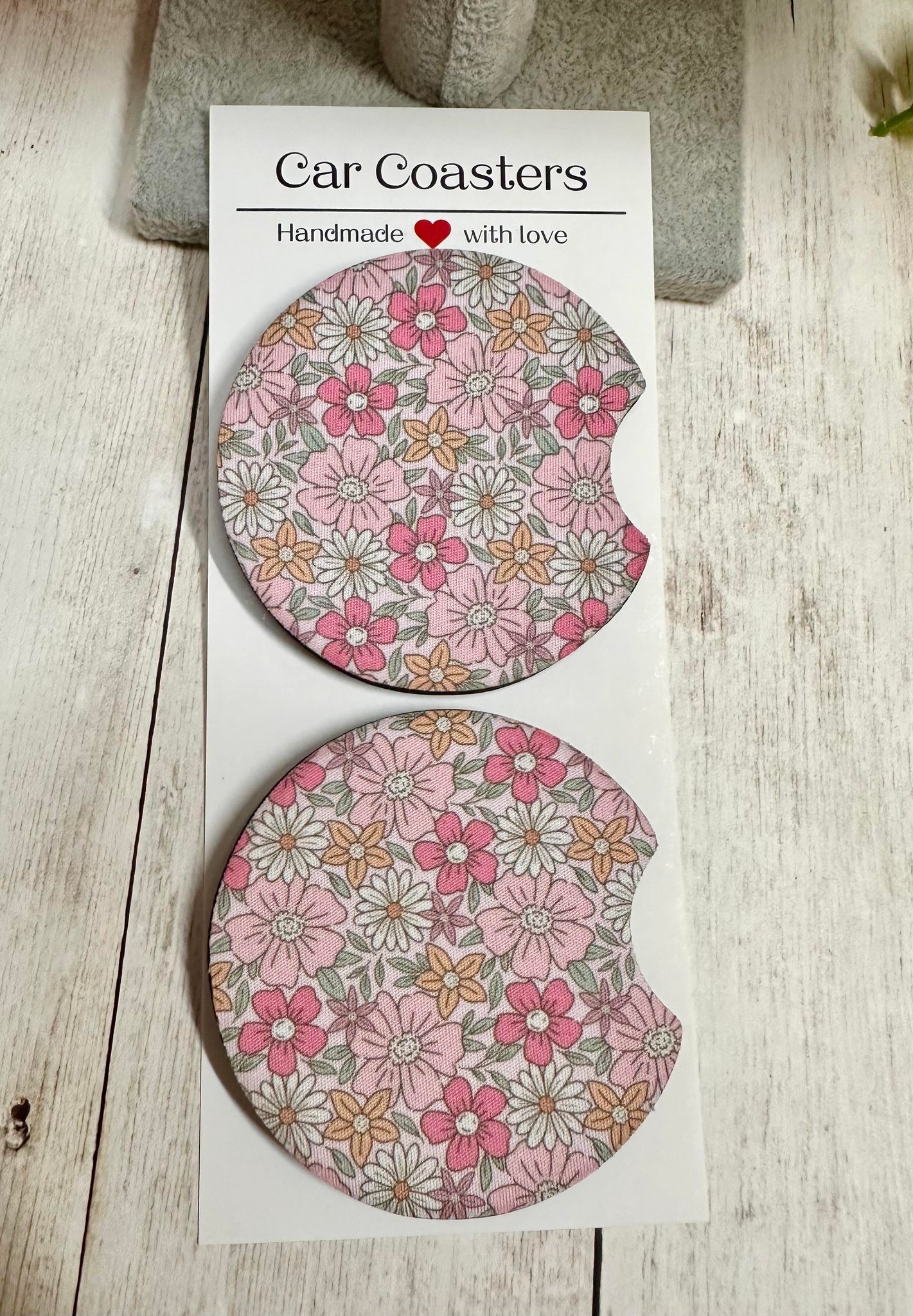 Pink & White Flower Car Coaster