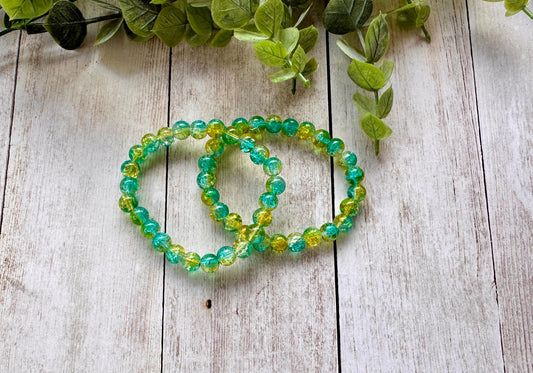 Dark Blue/Yellow Clear Glass Beaded Stretch Bracelet