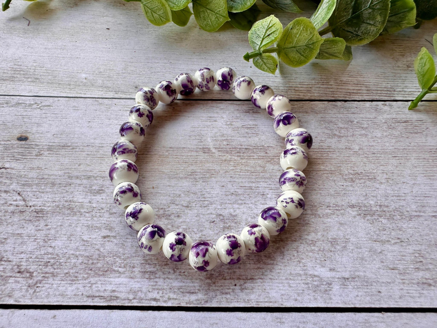 White & Purple Stretch Bracelet