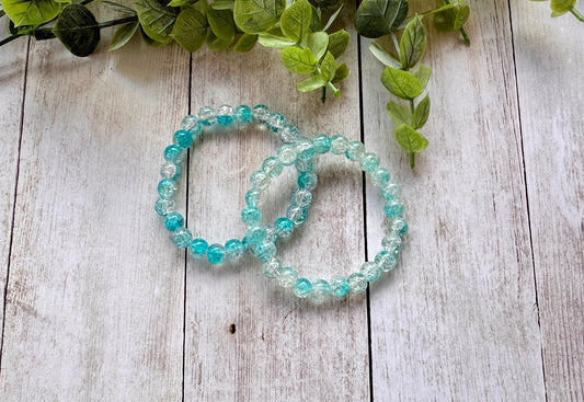 Blue/Clear Glass Beaded Stretch Bracelet