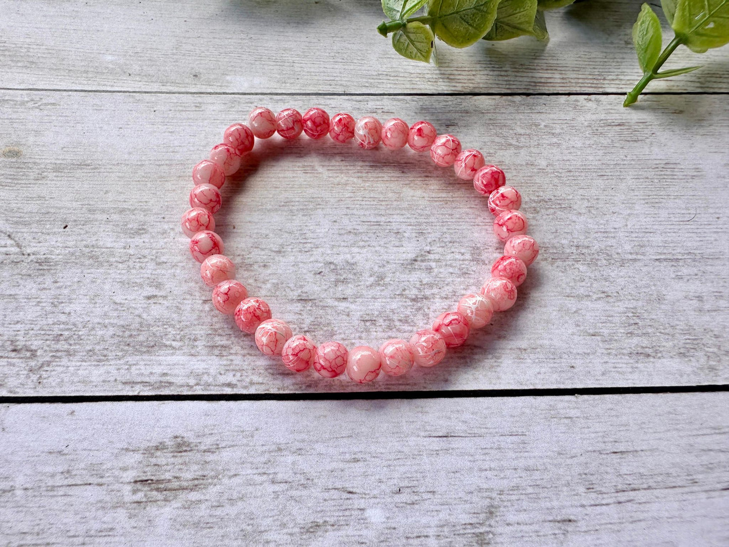 Red/Pink/White Crackle Stretch Bracelet