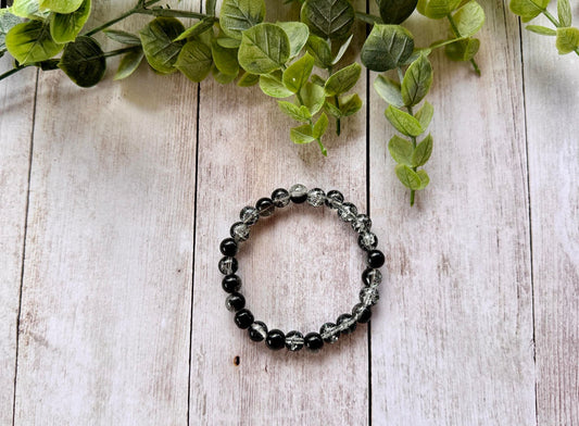 Black/Clear Glass Beaded Stretch Bracelet