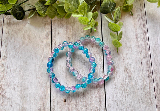 Light Blue/Purple Clear Glass Beaded Stretch Bracelet
