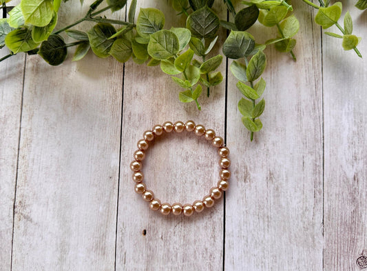 Light Brown Glass Pearl Stretch Bracelet