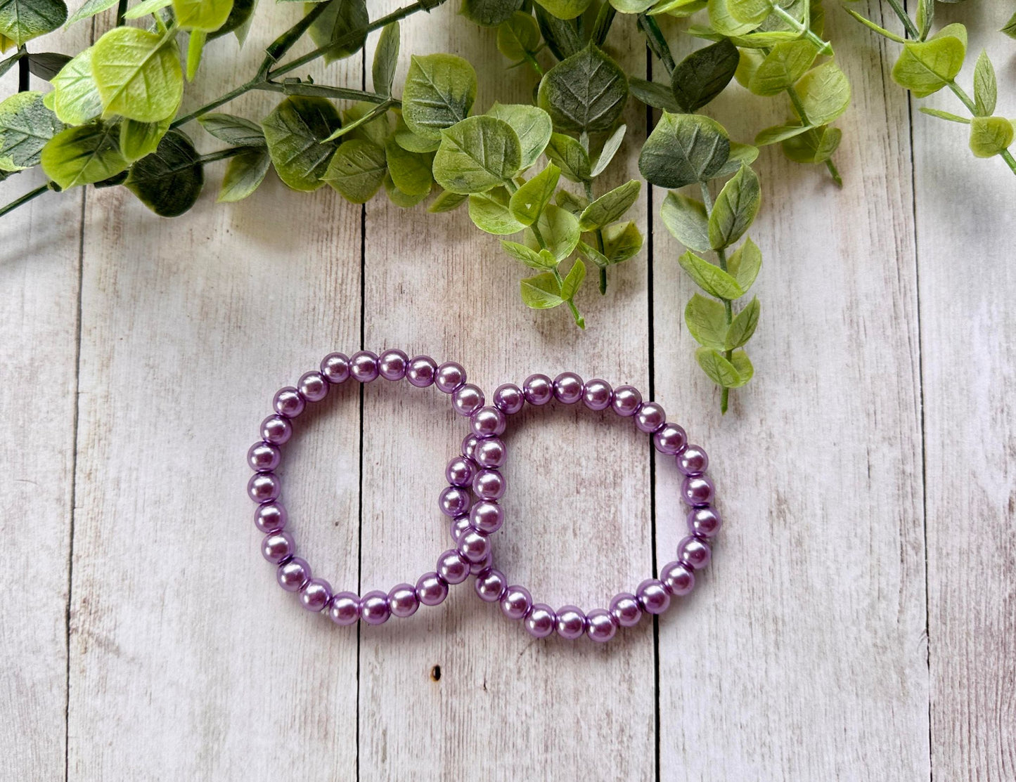 Light Purple Glass Pearl Stretch Bracelet