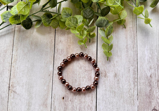 Light/Dark Brown Glass Pearl Stretch Bracelet