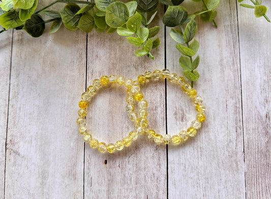 Dark Yellow & Clear Glass Beaded Stretch Bracelet