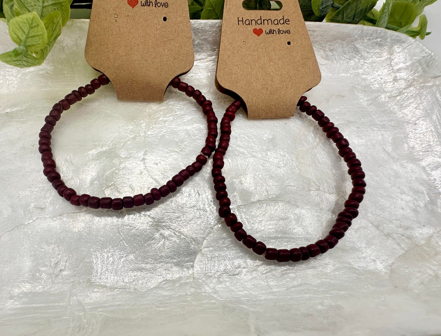 Deep Burgundy Seed Bead Stretch Bracelet