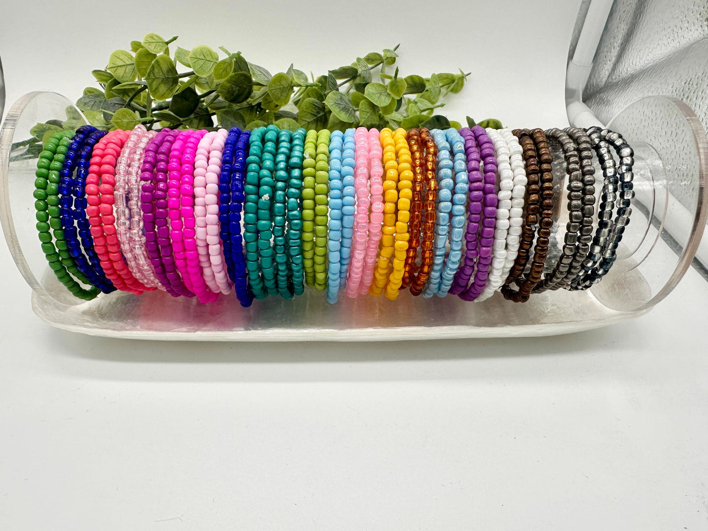 Teal Metallic Seed Bead Stretch Bracelet