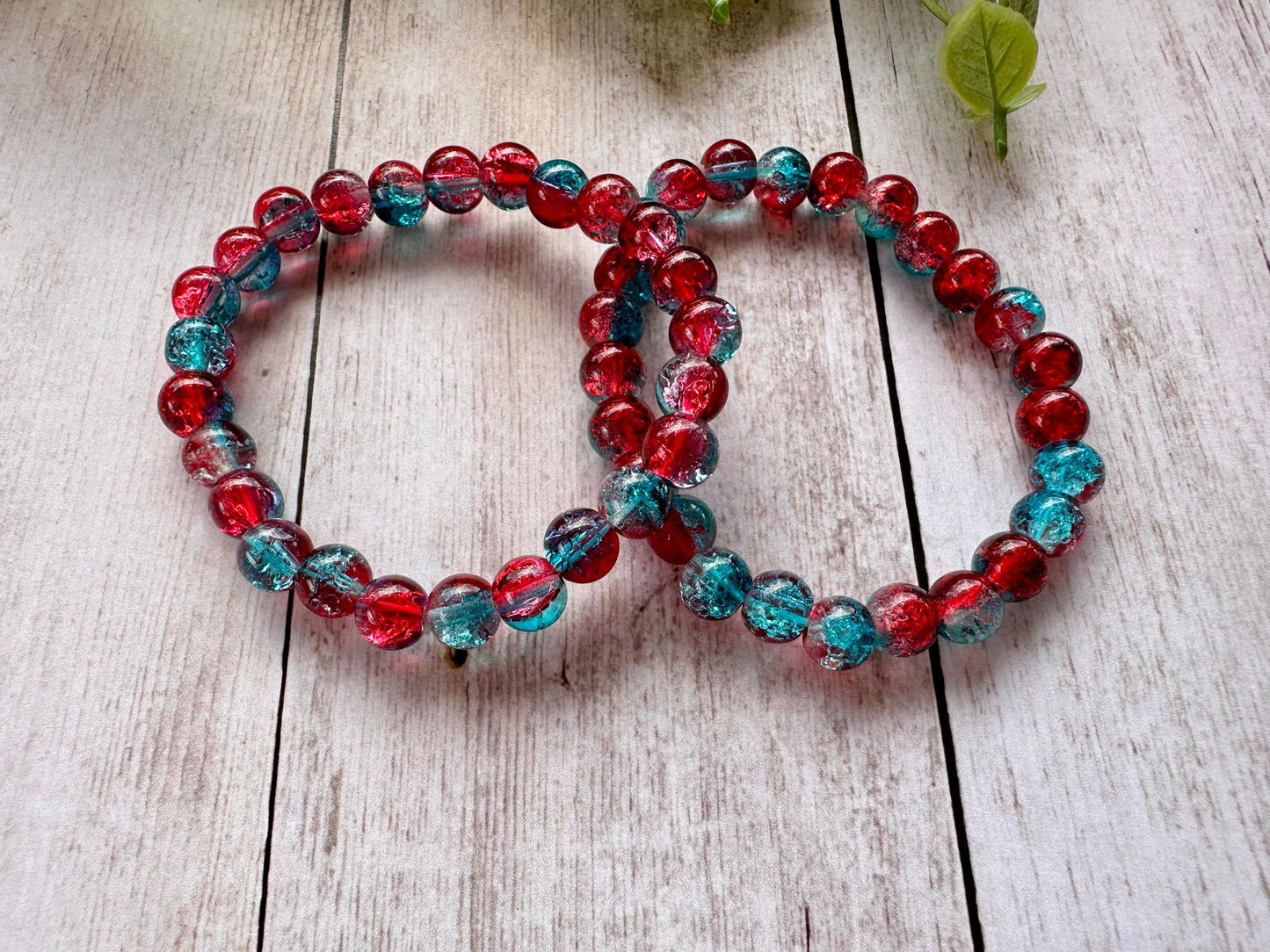 Red/Blue Clear Glass Beaded Stretch Bracelet