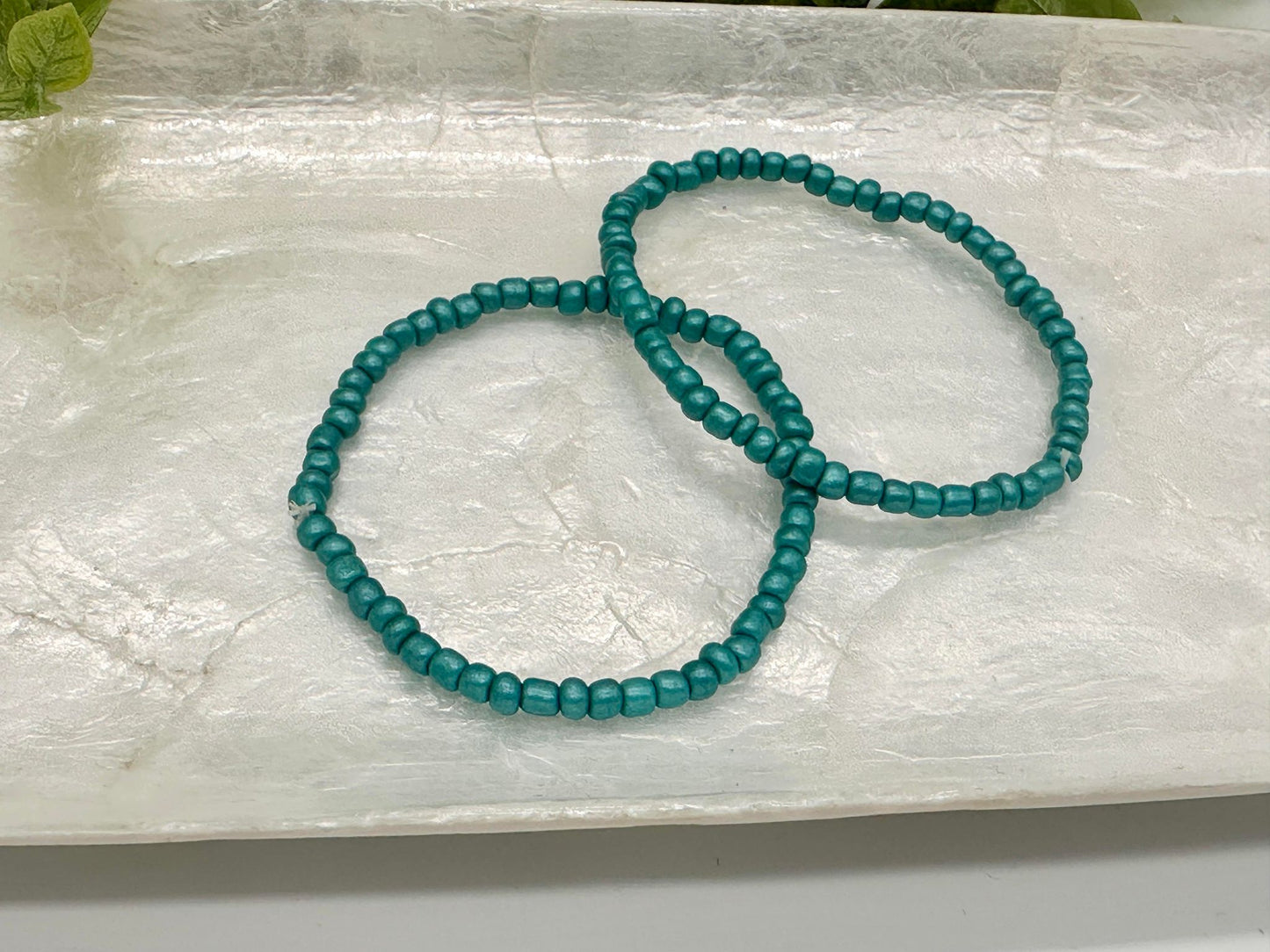 Teal Metallic Seed Bead Stretch Bracelet