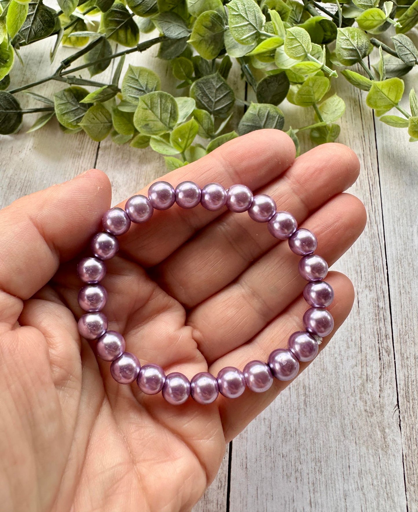 Light Purple Glass Pearl Stretch Bracelet