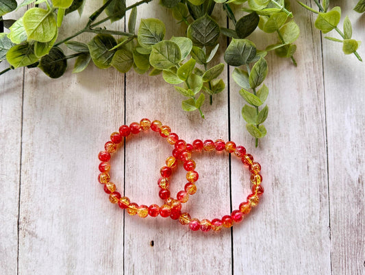 Dark Red/Yellow Clear Glass Beaded Stretch Bracelet