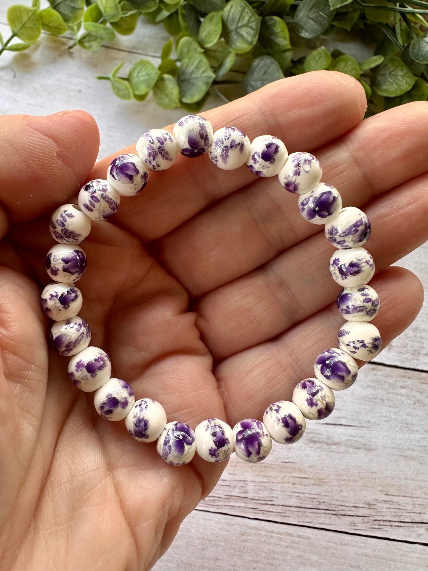 White & Purple Stretch Bracelet