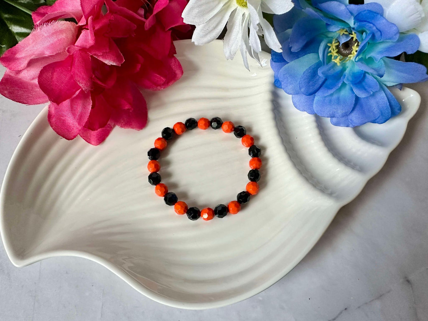 Orange & Black Faceted Stretch Bracelet