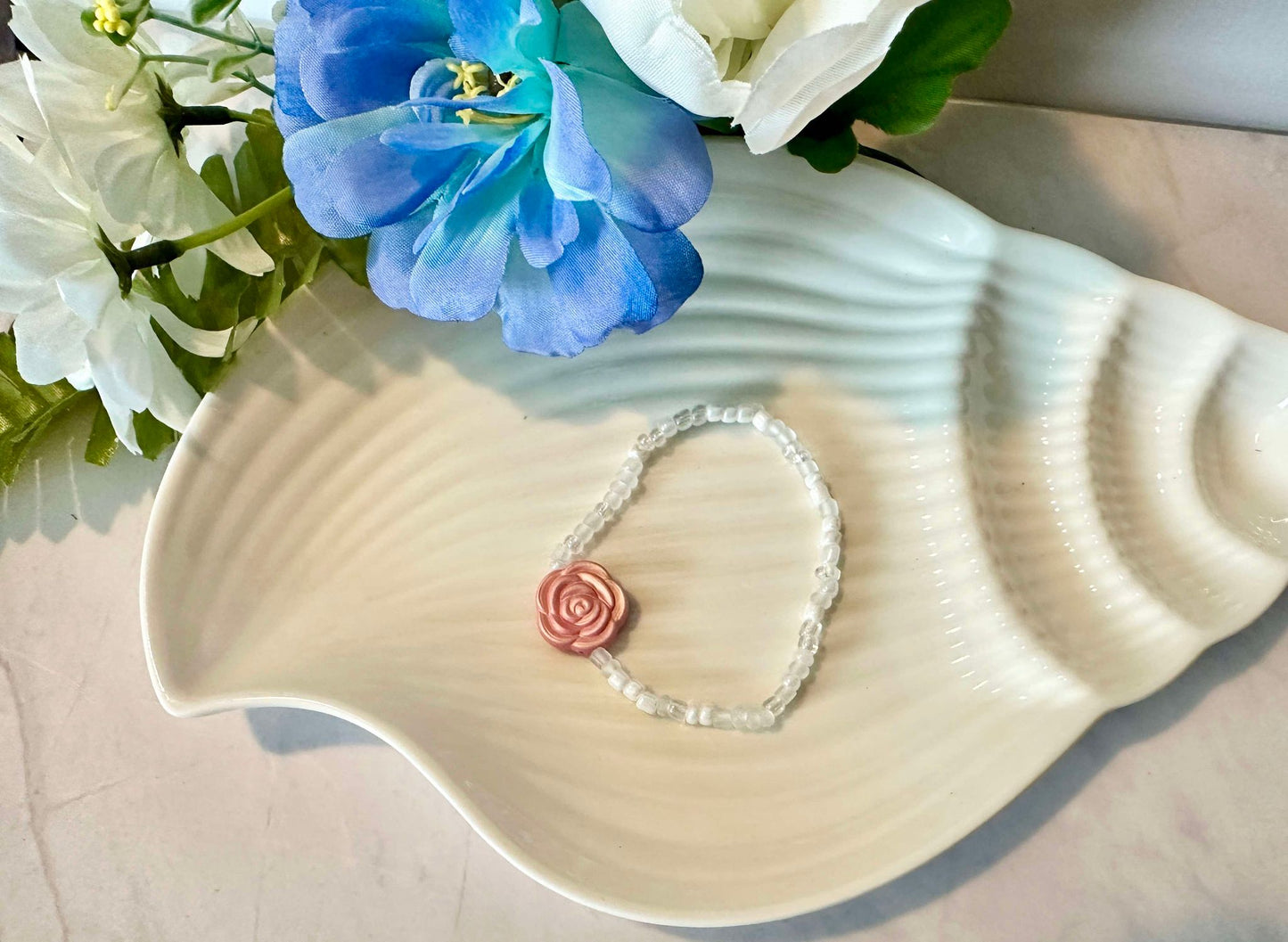 Light Pink Shimmer Rose Bracelet