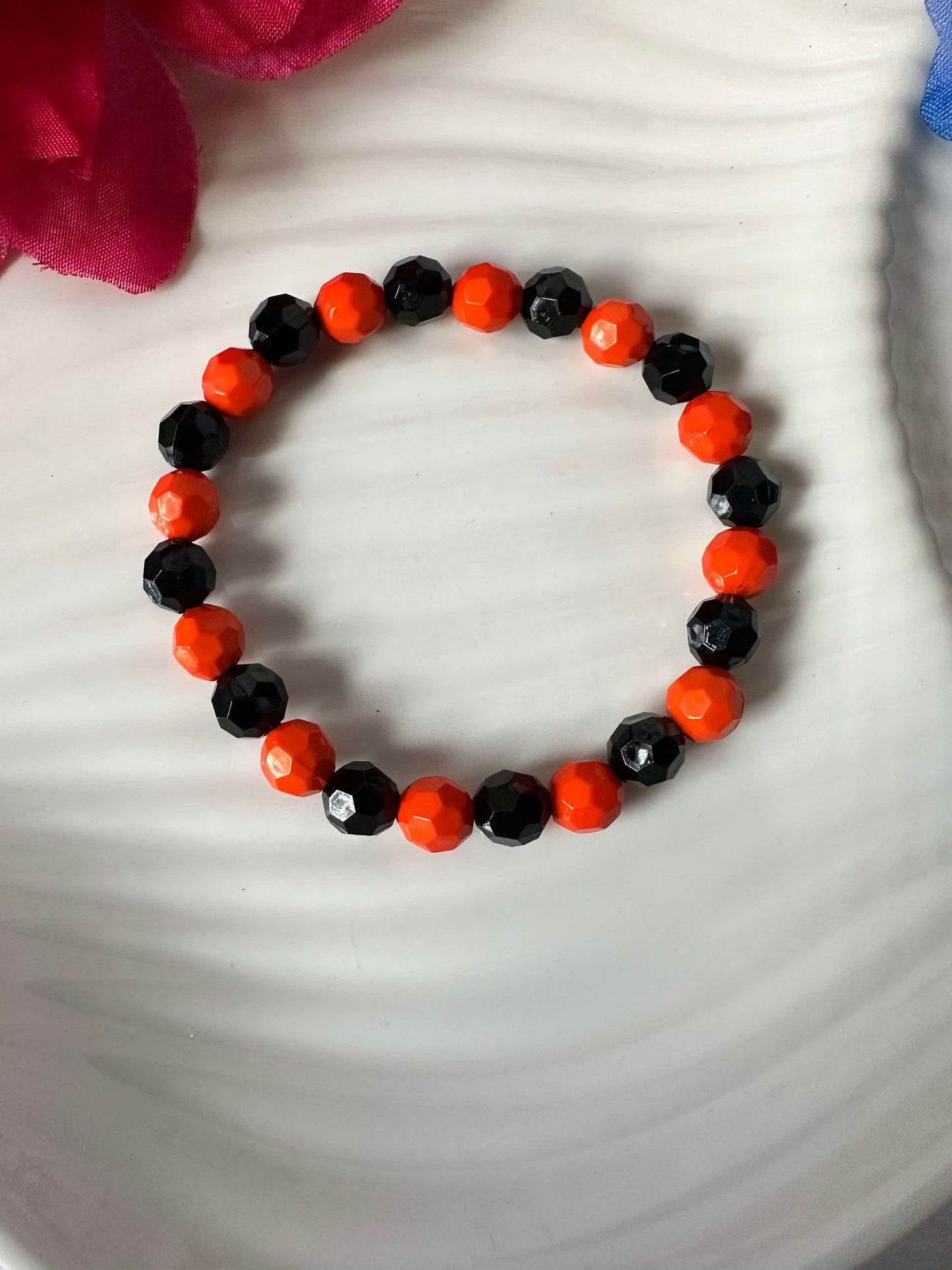 Orange & Black Faceted Stretch Bracelet