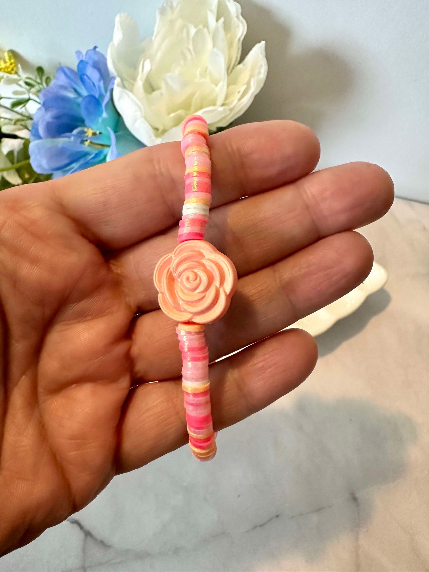 Peach Shimmer Rose Stretch Bracelet