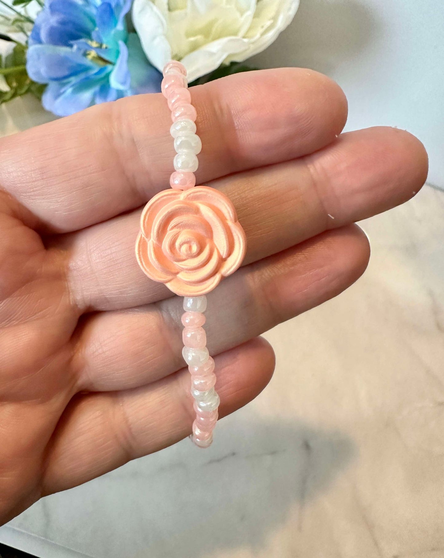 Peach Shimmer Rose Stretch Braceelt