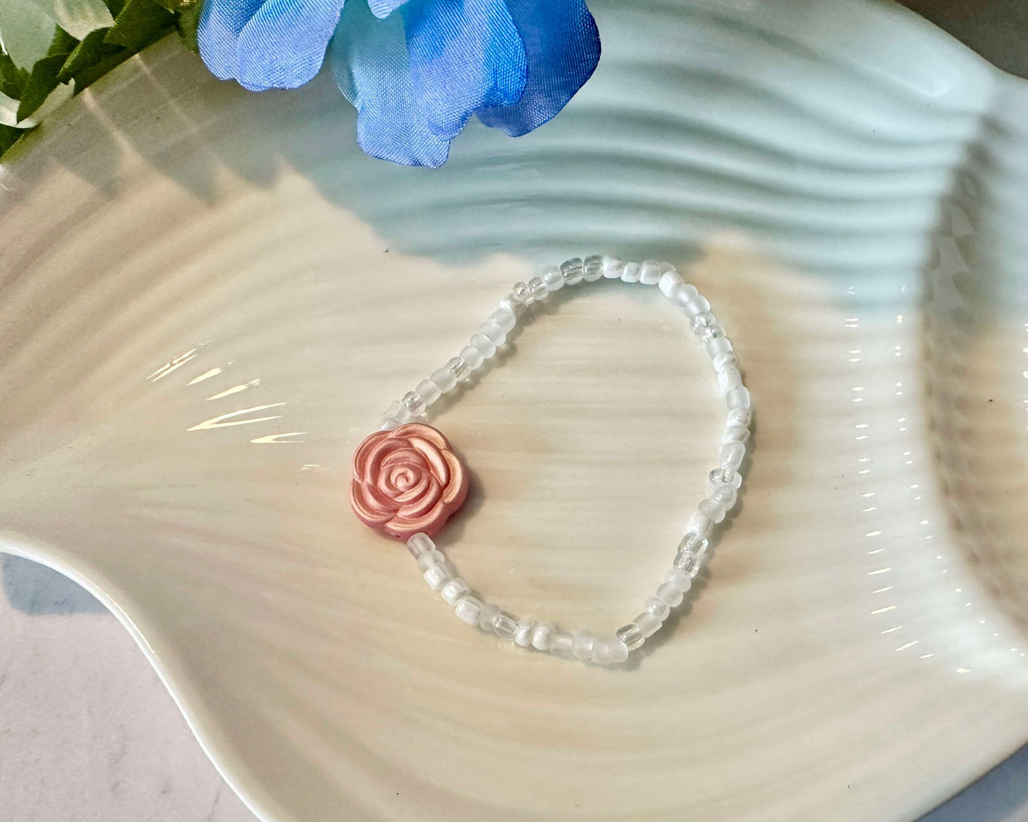 Light Pink Shimmer Rose Bracelet