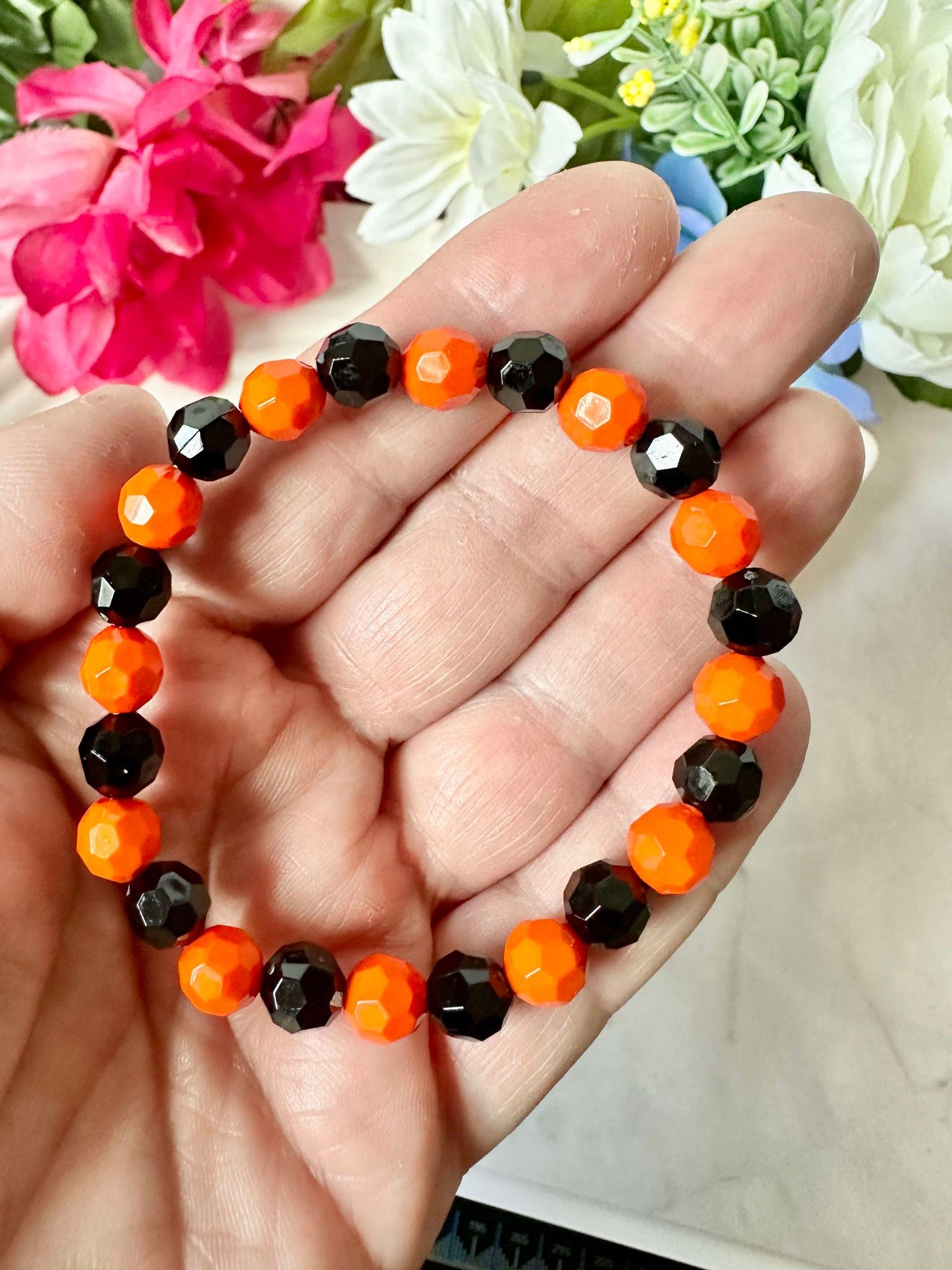 Orange & Black Faceted Stretch Bracelet