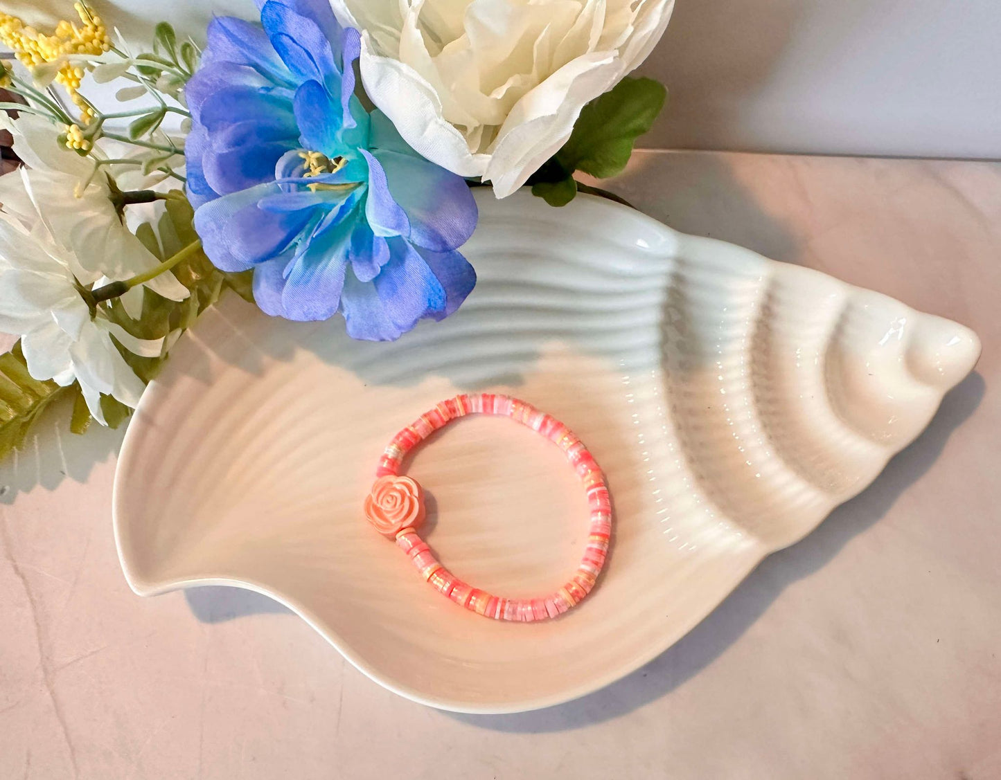 Peach Shimmer Rose Stretch Bracelet