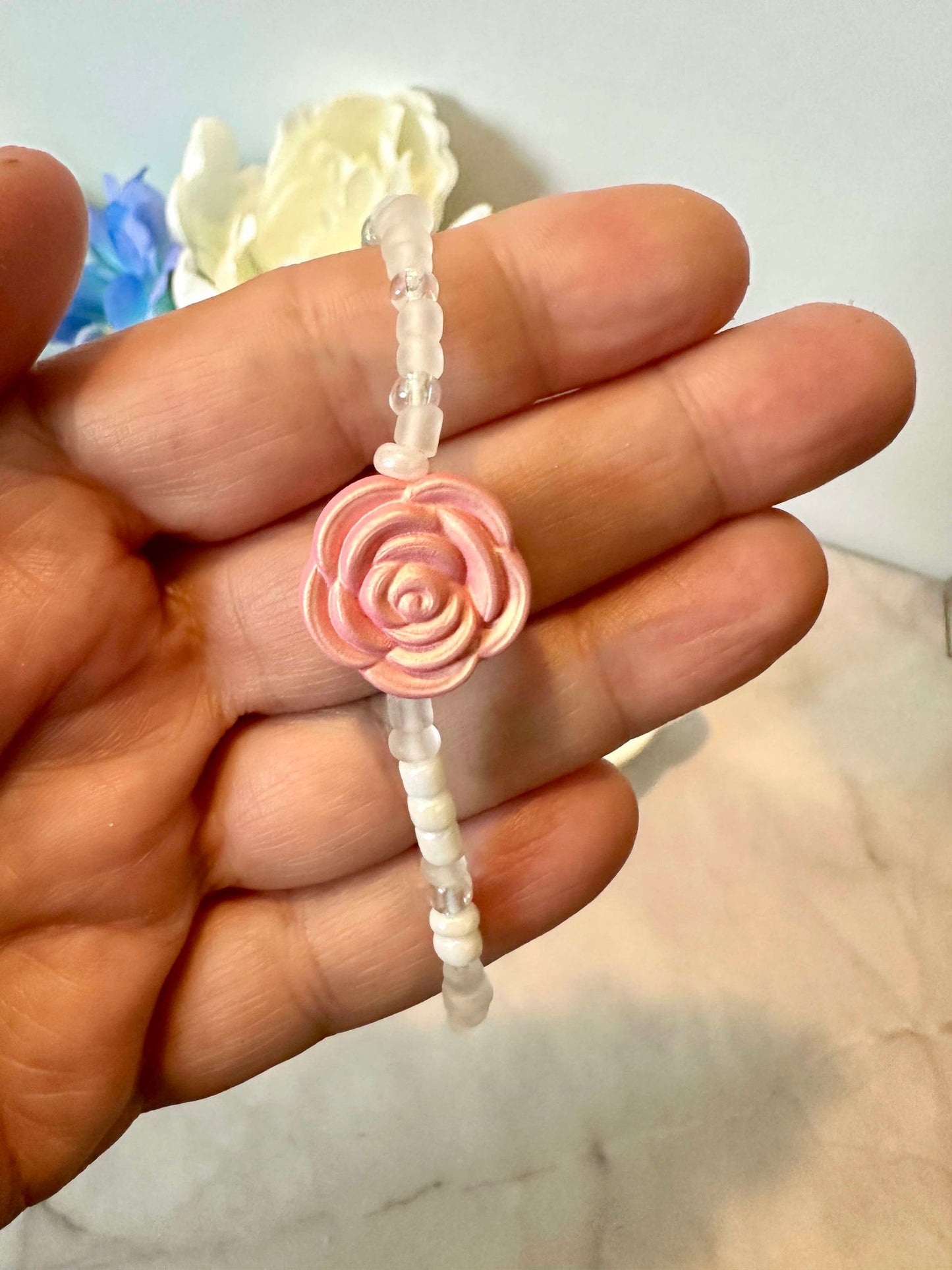 Light Pink Shimmer Rose Bracelet