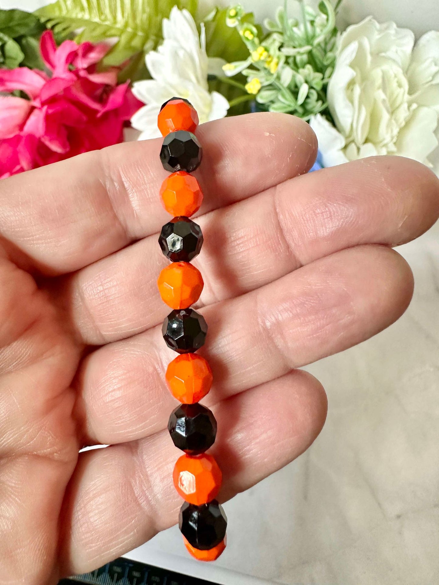 Orange & Black Faceted Stretch Bracelet