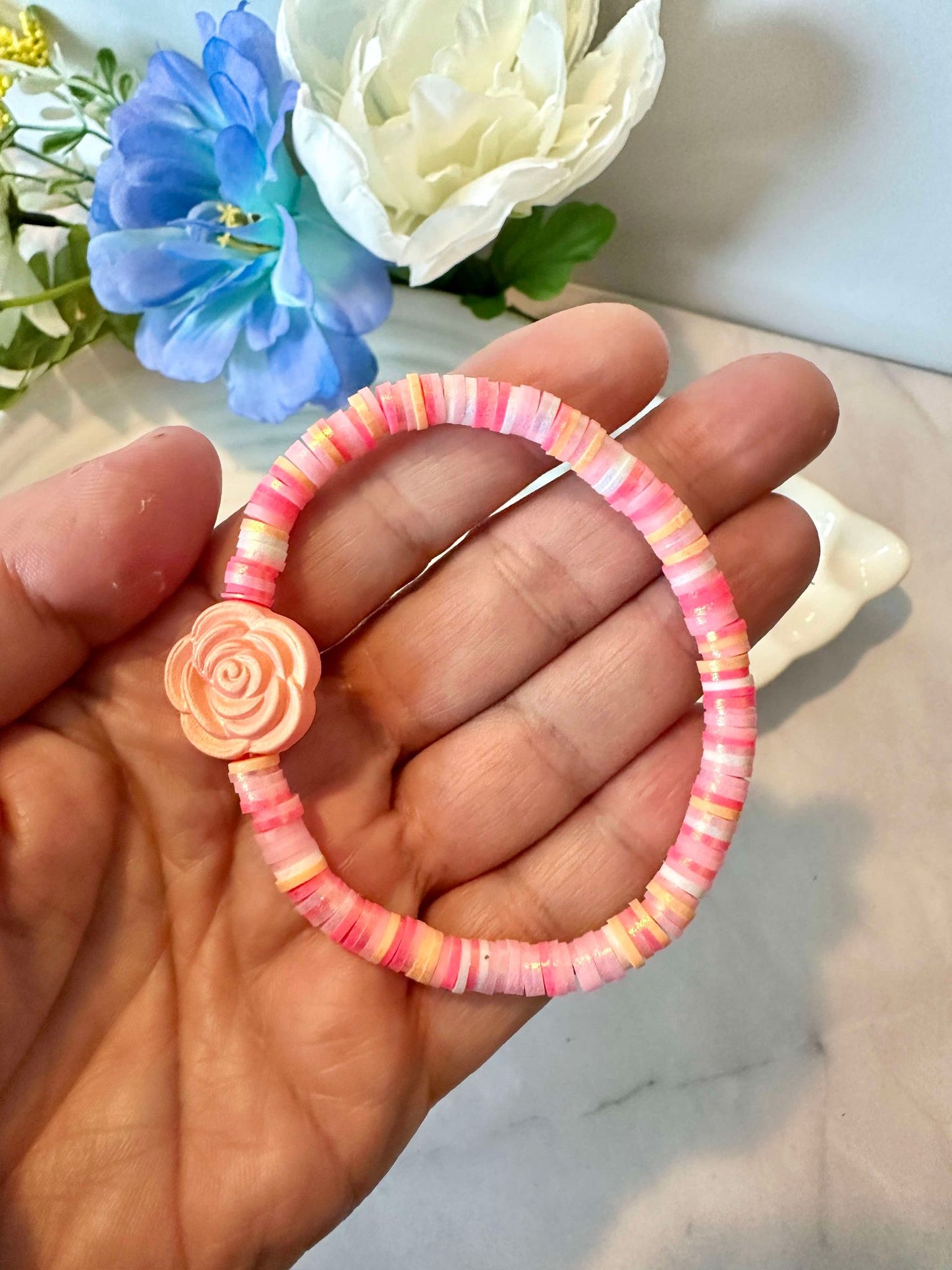 Peach Shimmer Rose Stretch Bracelet