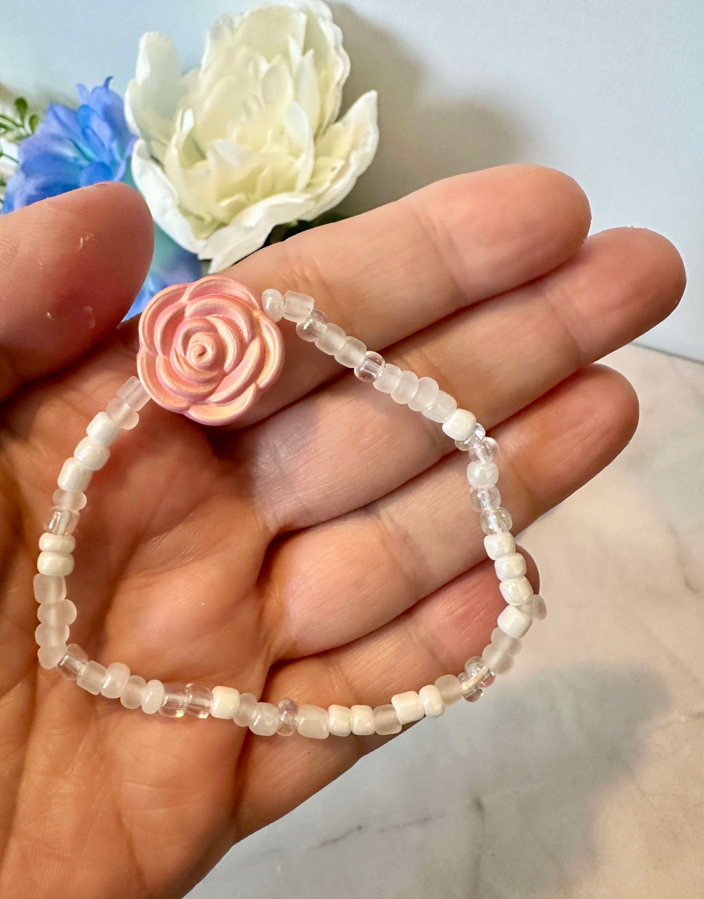 Light Pink Shimmer Rose Bracelet