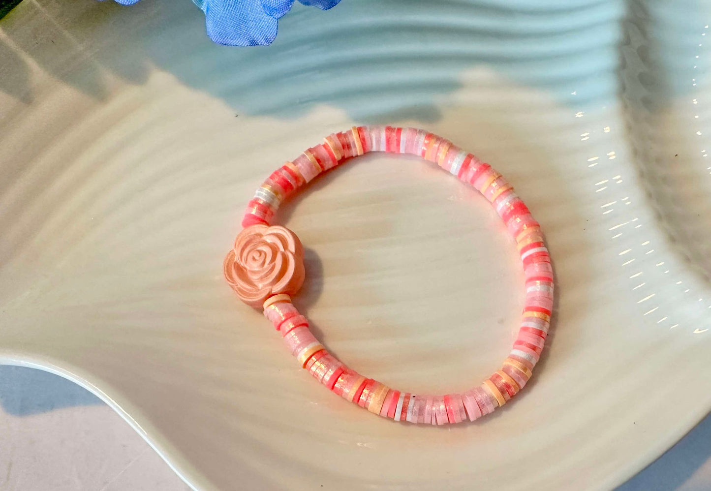 Peach Shimmer Rose Stretch Bracelet