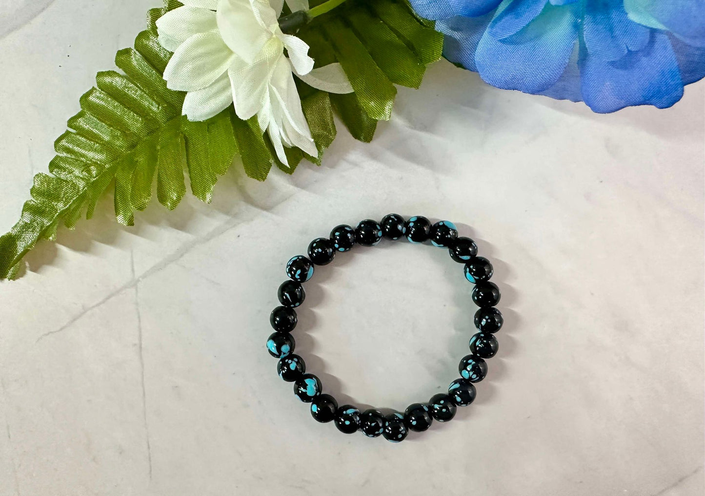 Black & Blue Marble Stretch Bracelet