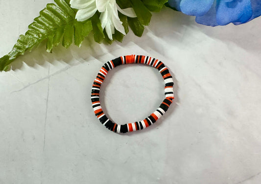 Orange/Black/White Heishi Stretch Bracelet