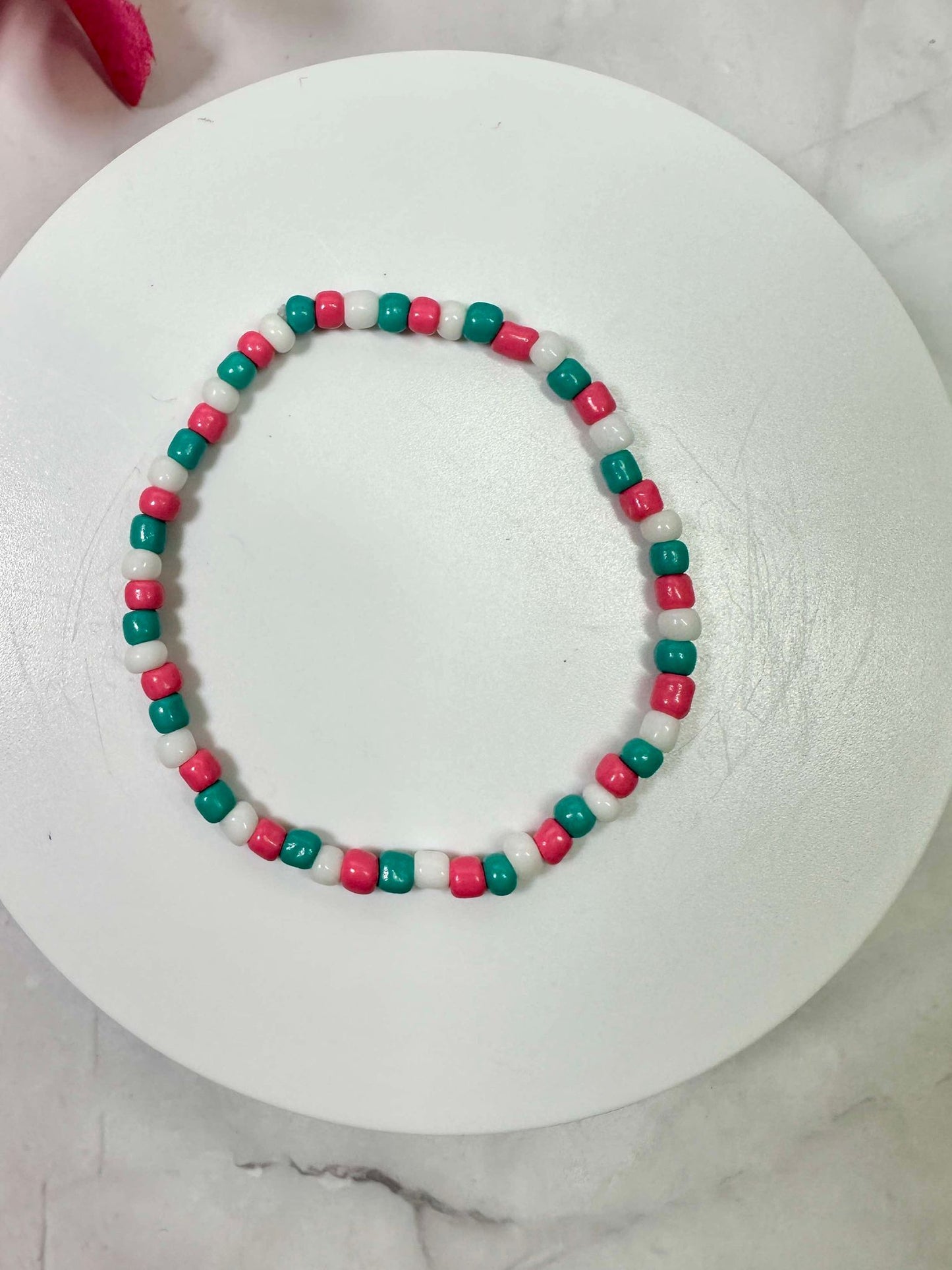 Pink/Turquoise/White Seed Bead Bracelet