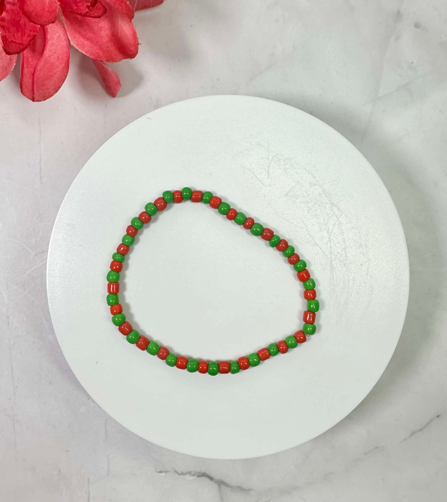 Red & Green Christmas Seed Bead Bracelet
