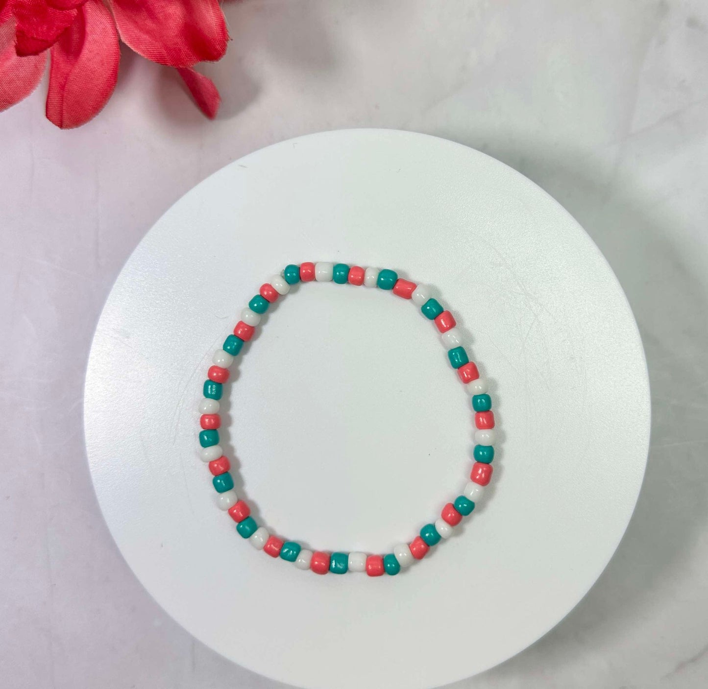 Pink/Turquoise/White Seed Bead Bracelet