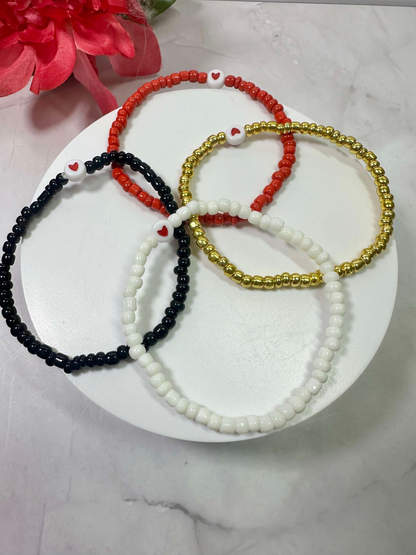 Seed Bead Bracelets With Heart Accent