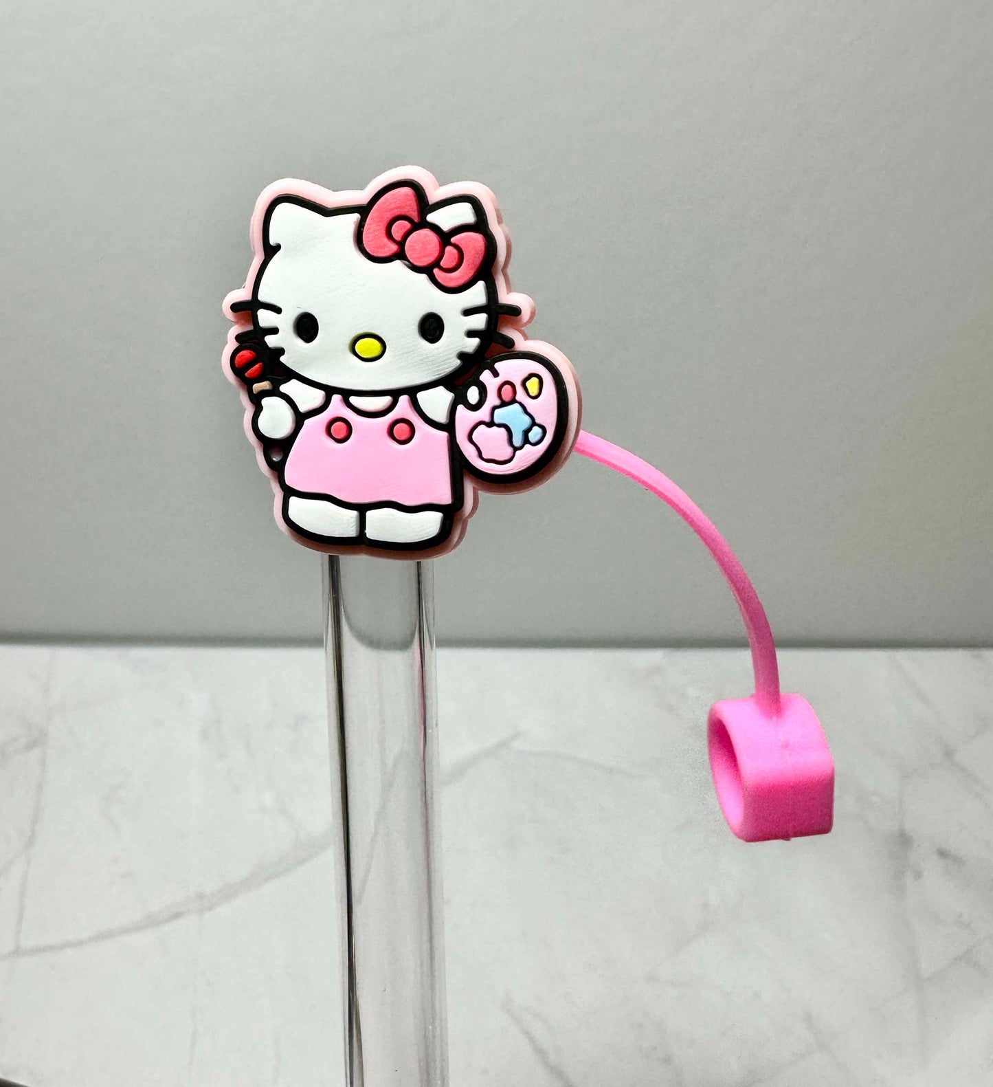 Cute Pink Kitty Straw Toppers (Larger)