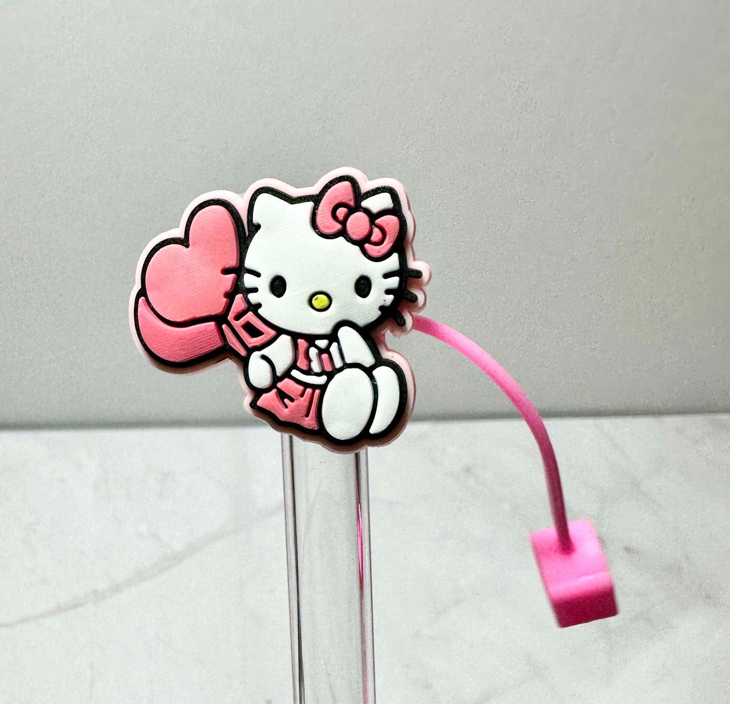 Cute Pink Kitty Straw Toppers (Larger)